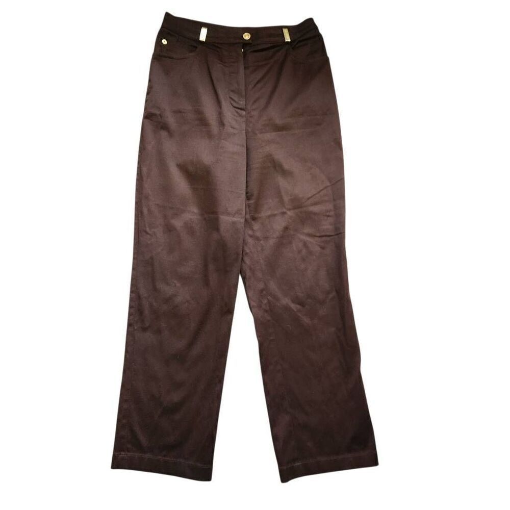 St John Sport Pants Womens 8 High Rise Straight Leg Gold Hardware Brown Careerwe